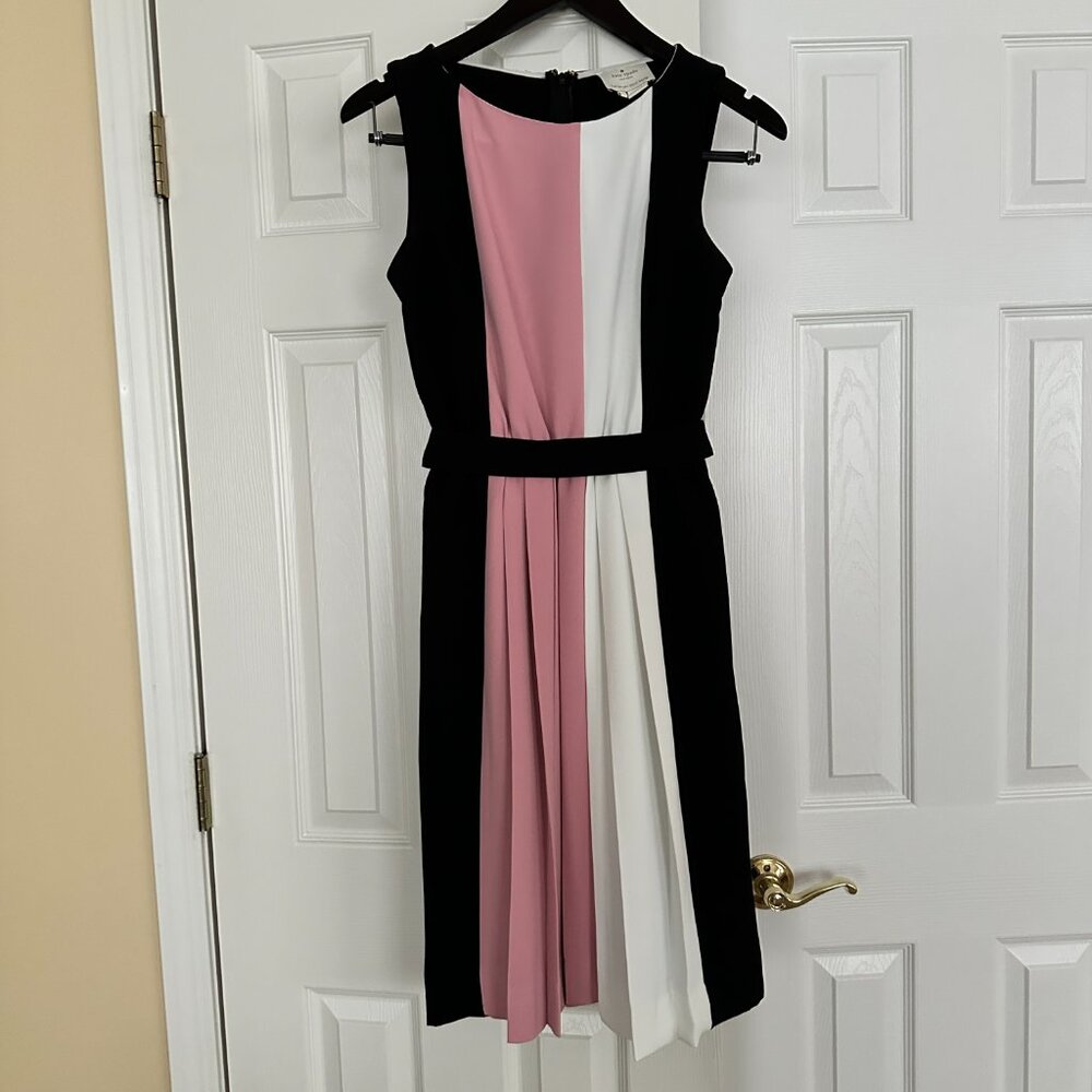 kate spade Pink, Black and White Belted Color Block Dress with Pockets - Size 6 - Picture 2 of 9